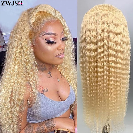 613 Blonde 13x4 Hd Transparent Lace Front Human Hair Wigs Deep Wave