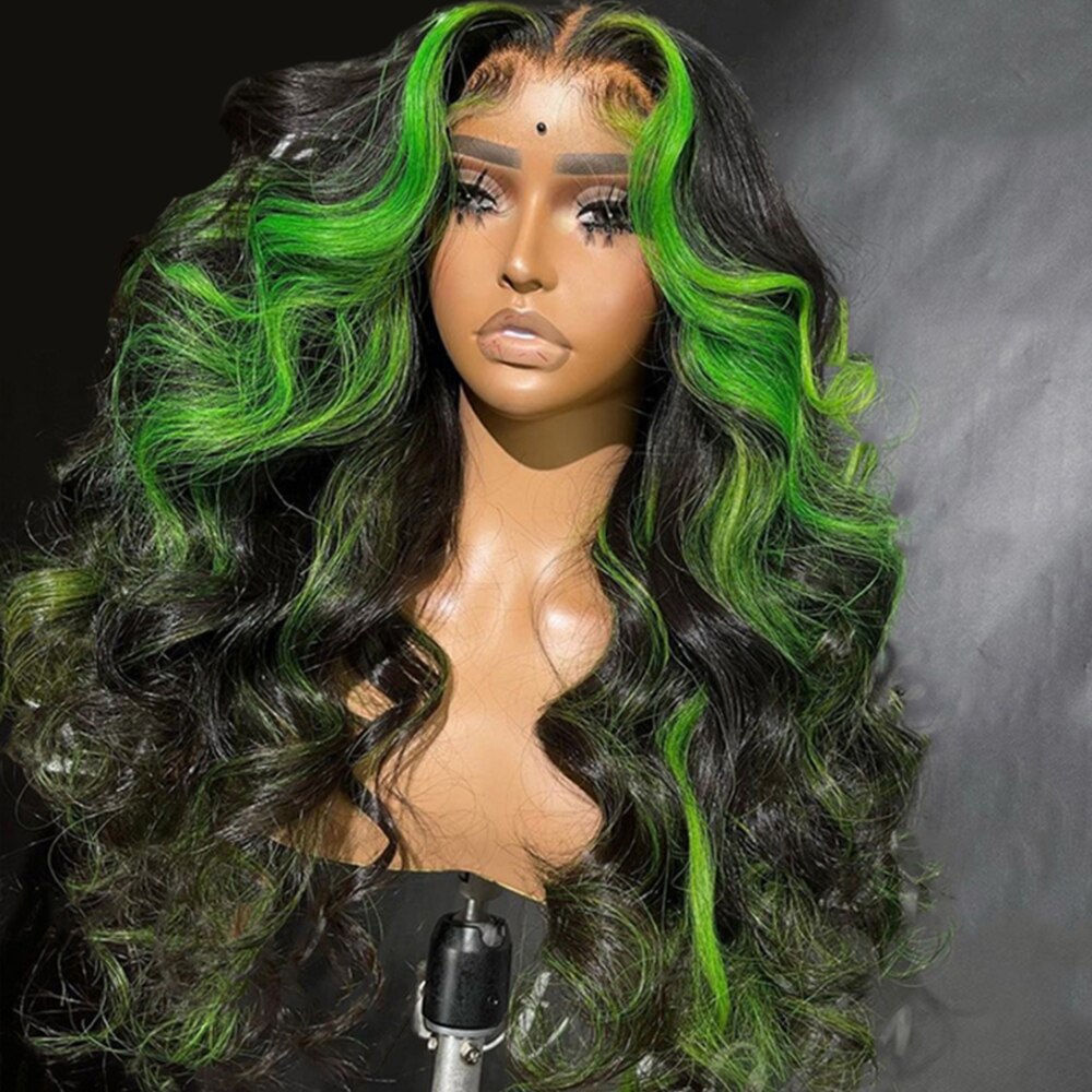 Highlight Green Body Wave Lace Frontal Wigs 13x6 HD Transparent Body