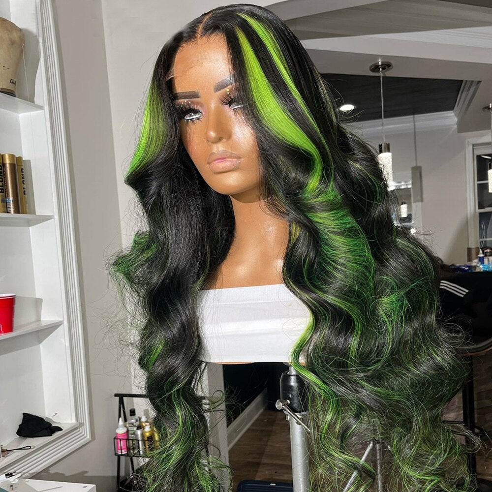 Highlight Green Body Wave Lace Frontal Wigs 13x6 HD Transparent Body