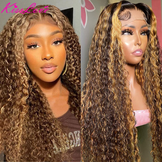 30 Inch Highlight Ombre 13x4 Lace Front Wig Curly Human Hair Wigs